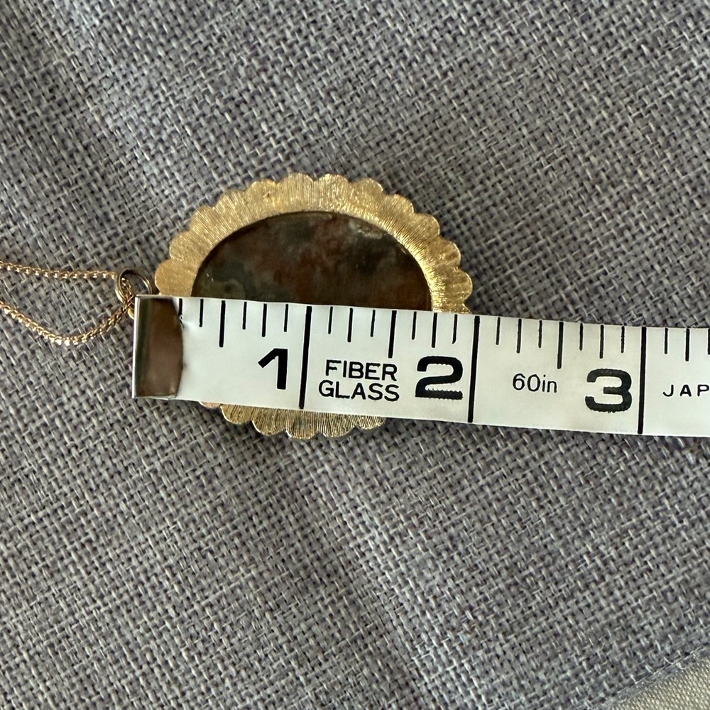 Jasper Agate Stone Pendant Gold Tone Vintage Style - Picture 7 of 8